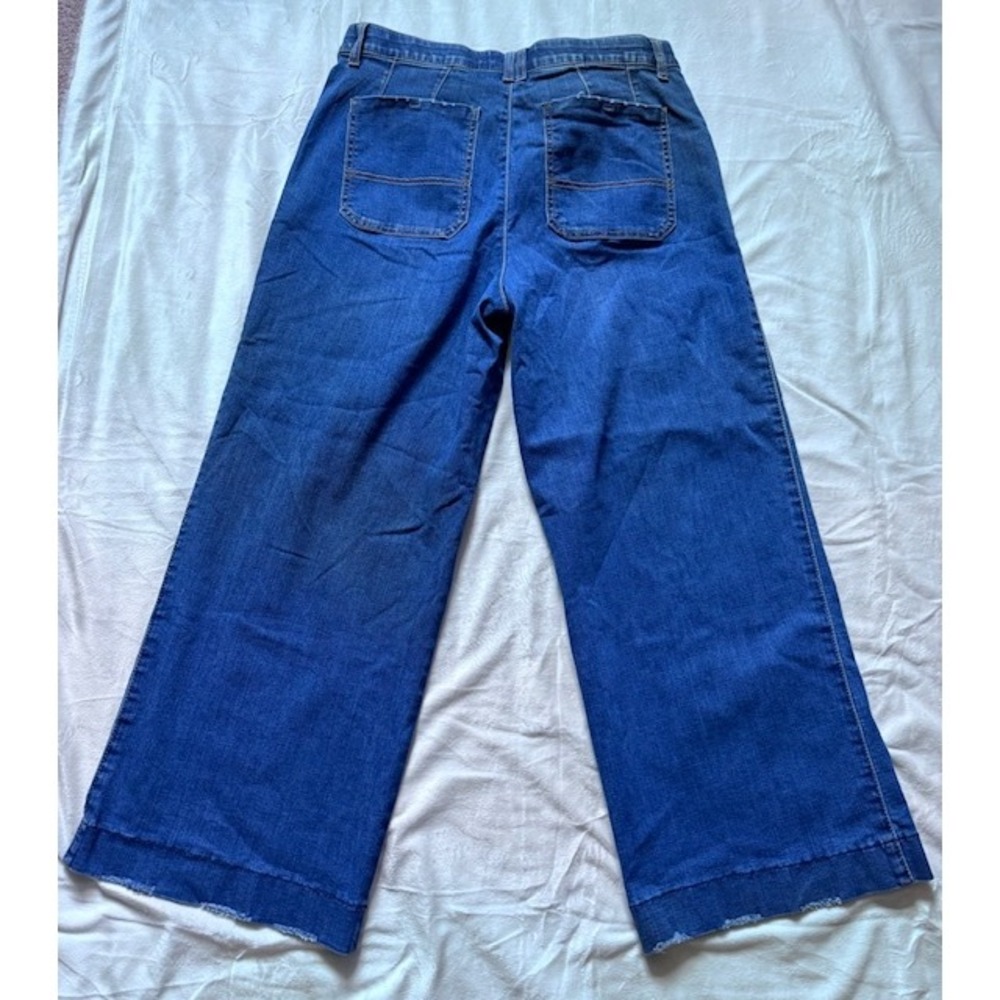 Democracy Ab Solution Wide Leg Jeans Medium Wash Raw Hem Blue Denim Womens 12 - Picture 5 of 6